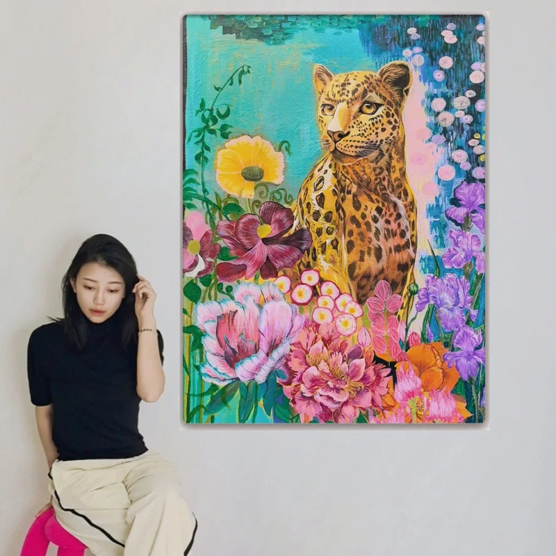 金钱豹客厅装饰画暴富寓意好无框画壁画卧室玄关别墅餐厅沙发挂画