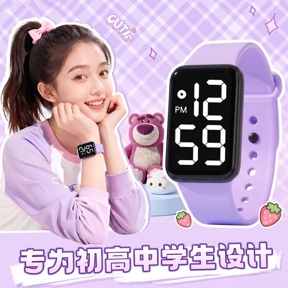 韩版简约触屏LED电子表初中高中考试静音手表夜光休闲电子表