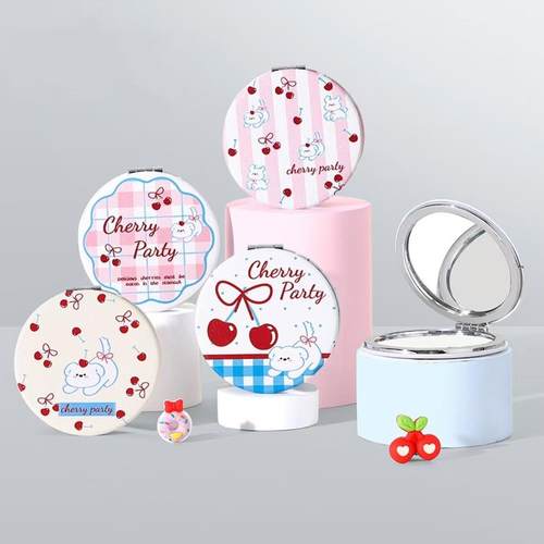 【多规格】新款折叠双面镜手持化妆镜PU皮镜创意折叠随身小镜子