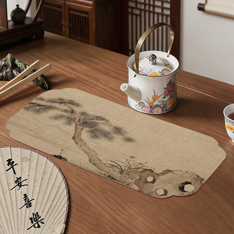 新款轻奢高端古典国风古画禅意轻奢小尺寸茶几席垫干泡席隔热茶室