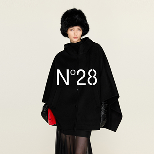 N°28 山羊绒连帽斗篷毛呢外套女冬季2025新款宽松中长款羊毛大衣