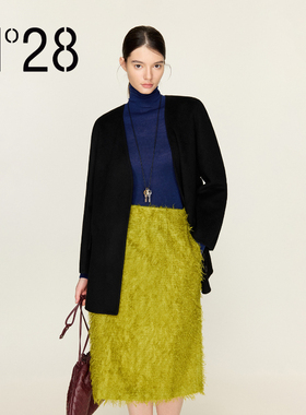 N°28山羊绒双面呢大衣女秋冬2025中长款羊毛呢外套赠针织围脖领
