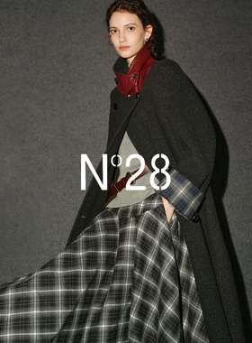 N°28【颗粒羊绒首创】格纹袖口毛呢大衣女秋冬长款高级毛呢外套