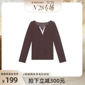 内搭打底衫 女秋冬新款 N28专场 V领假两件羊毛针织衫