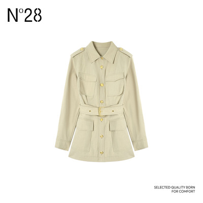 N°28法式翻领收腰系带风衣外套女春季宽松中长款显瘦通勤上衣
