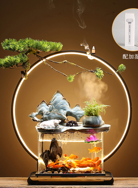 速发流水喷泉关件中式缸意创意倒流香灯圈鱼禅办公室玄摆招财开业