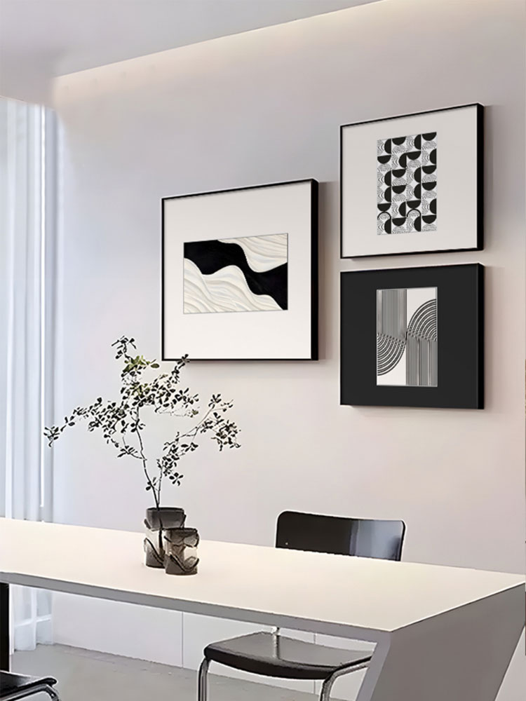 高端黑白餐厅装饰画简约组合方形客厅背景墙挂画抽象Normcore壁画