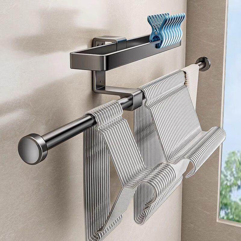 阳台衣架收纳免打孔挂杆晾衣架挂钩洗衣机上方置物架整理架太空铝