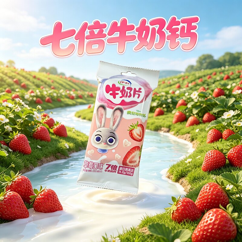 伊利奶片原味草莓味32克袋装2板儿童悠闲食品7倍牛奶钙正品批发