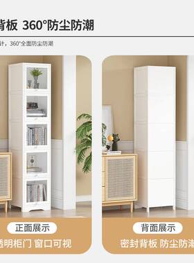 白色防尘书柜带玻璃推拉门展示实木落地家用楼梯下储物柜书房收纳