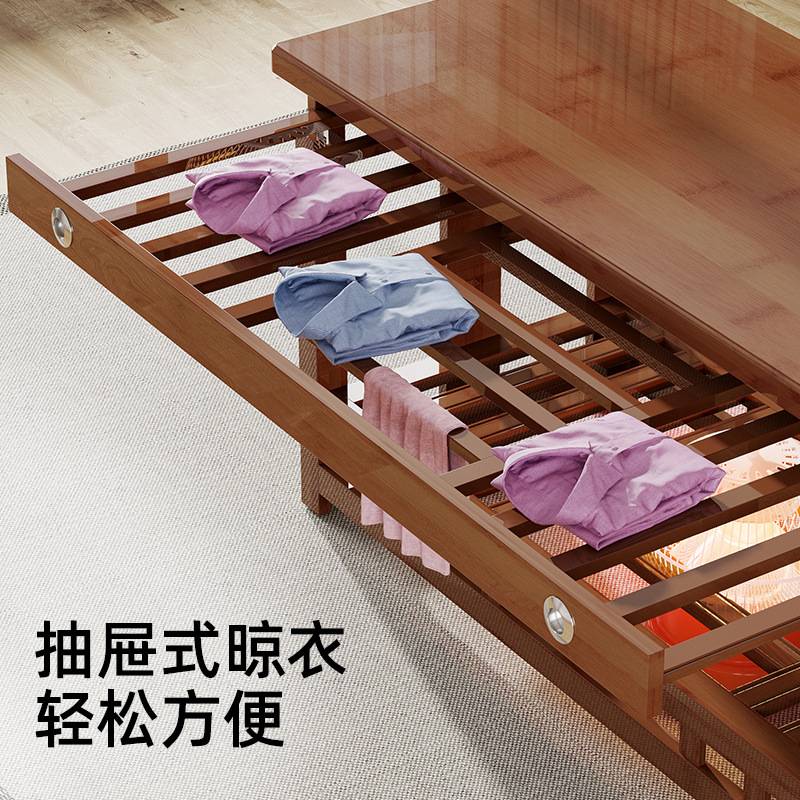 烤火桌子家用长方形烤火架子实木楠竹可折叠冬天茶几客厅取暖桌