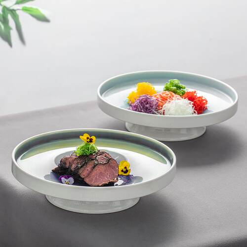 色餐厅渐变色釉高脚圆盘创特意热酒YAI店冷菜盘子海鲜大炒号陶瓷