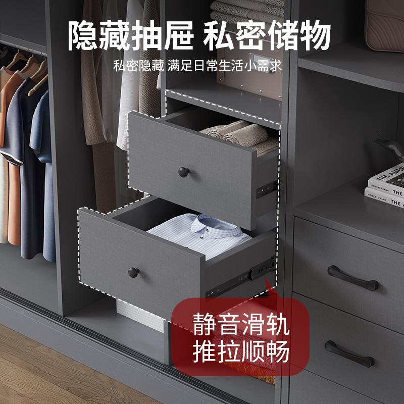 式XQV衣柜家用门推拉欧门小户卧室简型易衣橱实木两出租房整体储