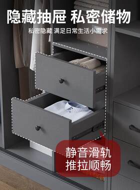 式XQV衣柜家用门推拉欧门小户卧室简型易衣橱实木两出租房整体储
