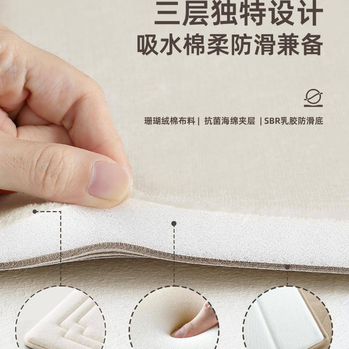 加厚记忆棉浴室进门口地垫卫生间地毯防滑门垫踩脚吸水脚垫可机洗