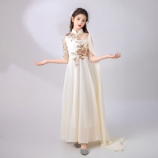 女童弹古筝演出服民乐儿童高端礼服演奏长袖小主持人走秀演奏服