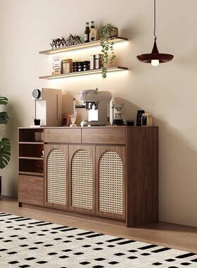 藤Rtd边柜8b5c3k6Y靠墙一体茶柜置物柜编橱柜客厅实木餐矮柜中古