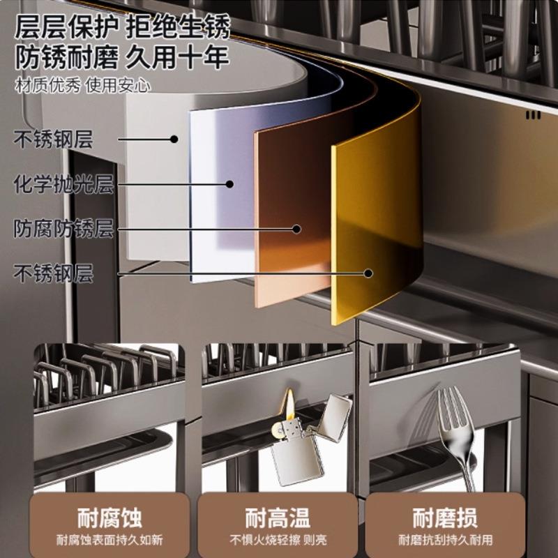 快度不锈钢碗碟收纳架厨房置物架多功能家用沥水碗架放碗盘筷子柜