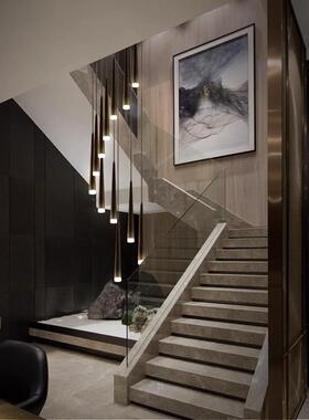 楼梯长HEH吊灯别墅旋转lft公寓挑挑高客厅楼梯间灯式楼中楼空复o