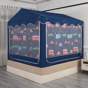 坐床式蚊HZO帐嘻哈屋城堡型床帘一家体式拉小链童防摔儿三开门用