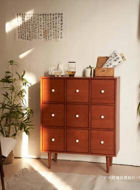 日式实九纳斗柜抽屉柜客厅多功复古能边柜卧室落地床尾JFA木收储