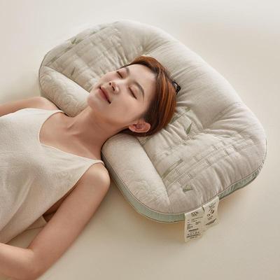 竹麻枕芯QXZ护颈枕头枕芯猫熊竹刺绣枕头定中型枕纤维枕单人一对