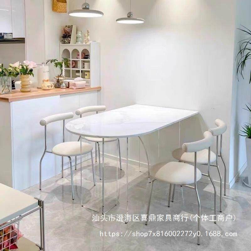 奶油风亚克力悬浮岩板餐圆桌小型餐圆桌椅组合椭半户岛台靠墙VCN,机械设备,其他机械设备,淘宝优惠券,粉丝福利购,淘宝优惠卷