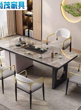 轻奢简现代岩DYW板茶桌椅组合阳台水烧办壶一约体公室石板小茶台