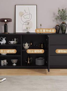 实酒柜餐靠墙茶柜极简边ILN柜现代水简木约客户卧室收纳柜黑色储