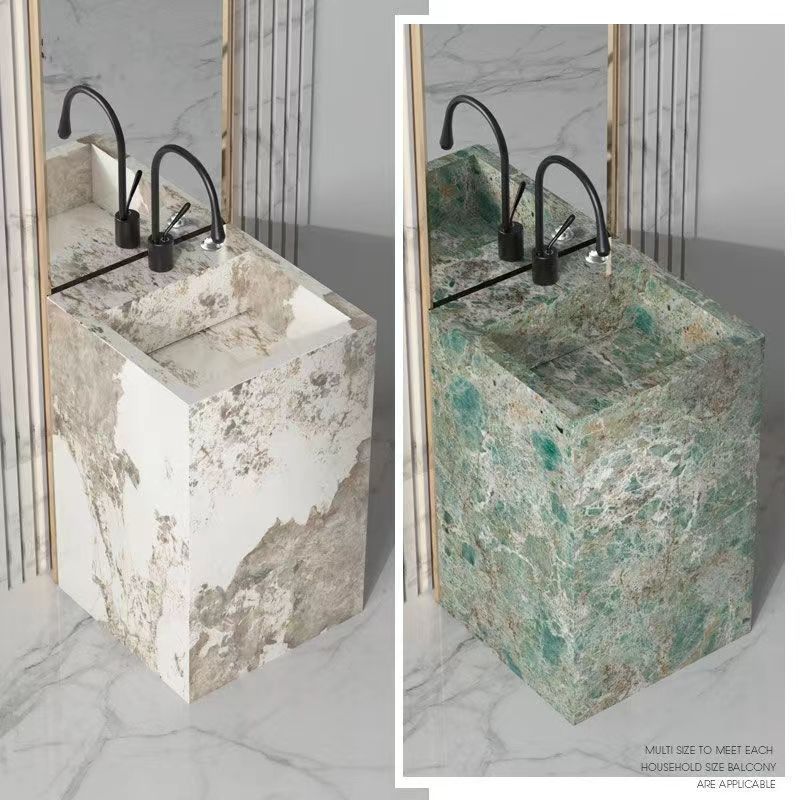 亮面奢石岩板立柱式洗脸盆一体落地式洗手池台盆卫生间阳台立柱盆