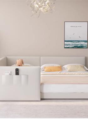 子母床接大床亲拼子榻榻米床二胎家庭奶油风加宽护栏床床RRD绢床