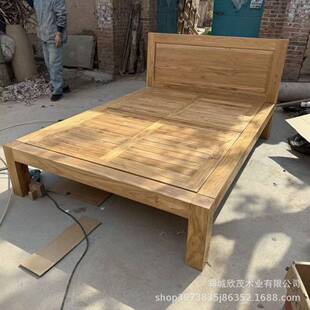 复4845古代老木床全实木榆简约现民宿家具双人床式卯榫酒中店单人