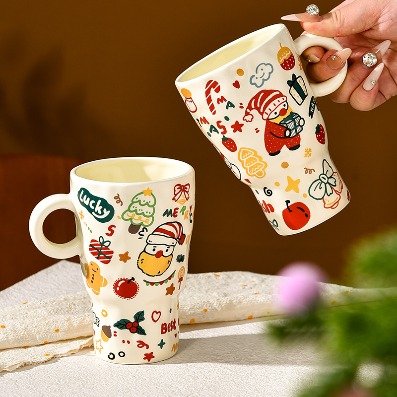 圣诞节高脚马克杯陶瓷手工釉下彩