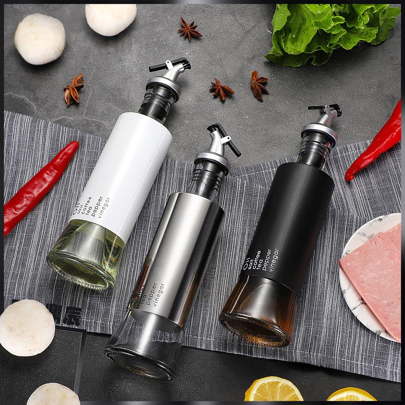 不锈钢酱油瓶油h壶玻璃瓶 家用厨房油罐料酒醋瓶 防漏油瓶调味料