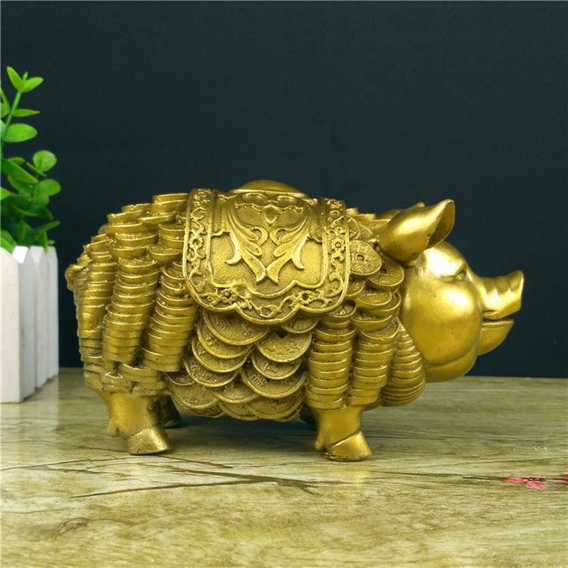纯铜猪摆件招财猪存钱罐生肖金属猪工艺K品办公室客厅桌面补缺角