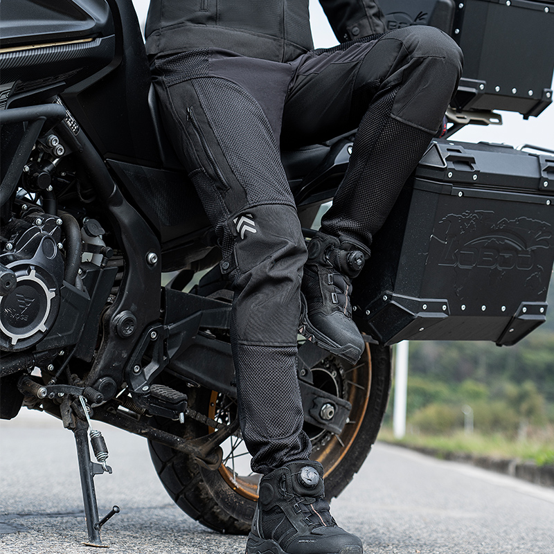 夏季通风透气网眼面料机车裤