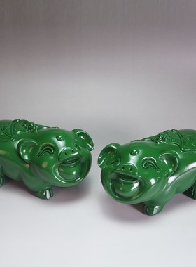 绿色木雕猪摆件实木质动物十二生肖猪家居客R厅装饰红木工艺品