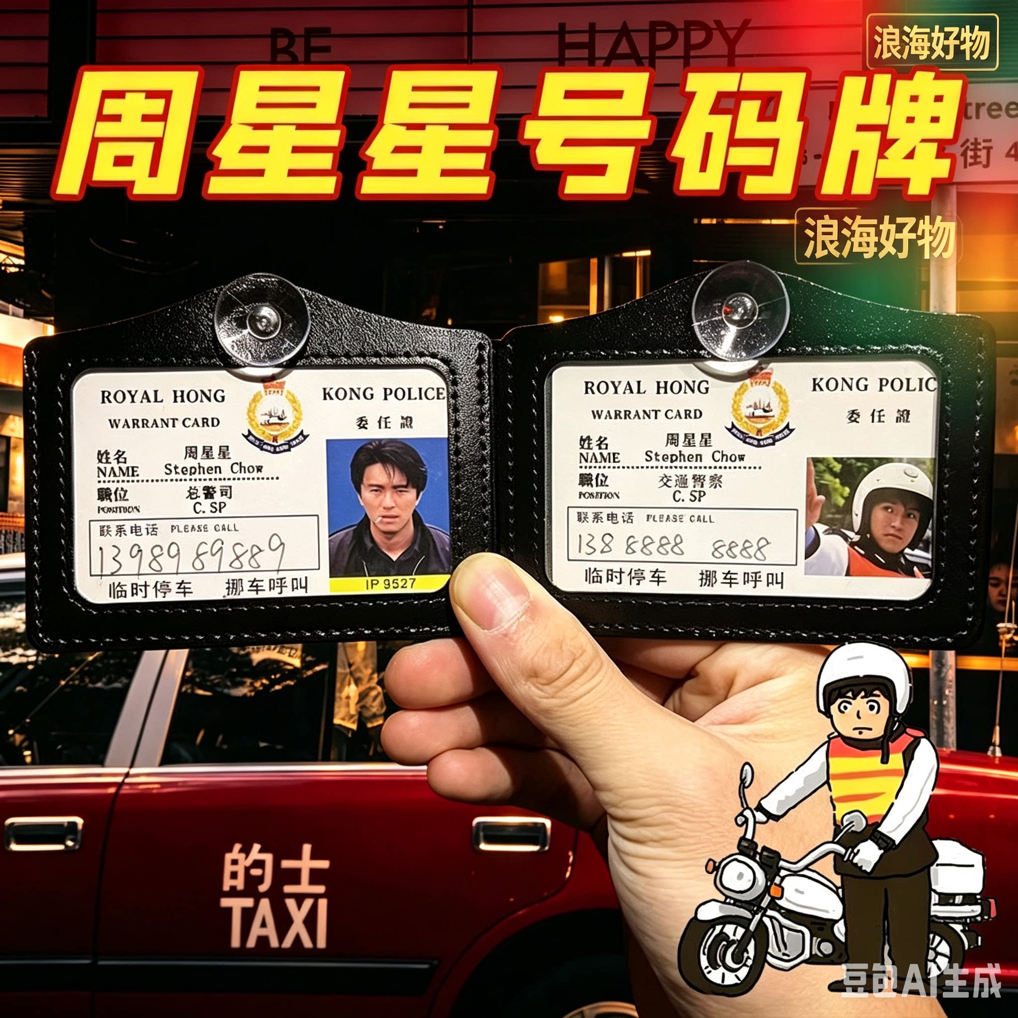 周星星挪车电话牌周星驰9527书包挂件逃学威龙无间道工作证RR