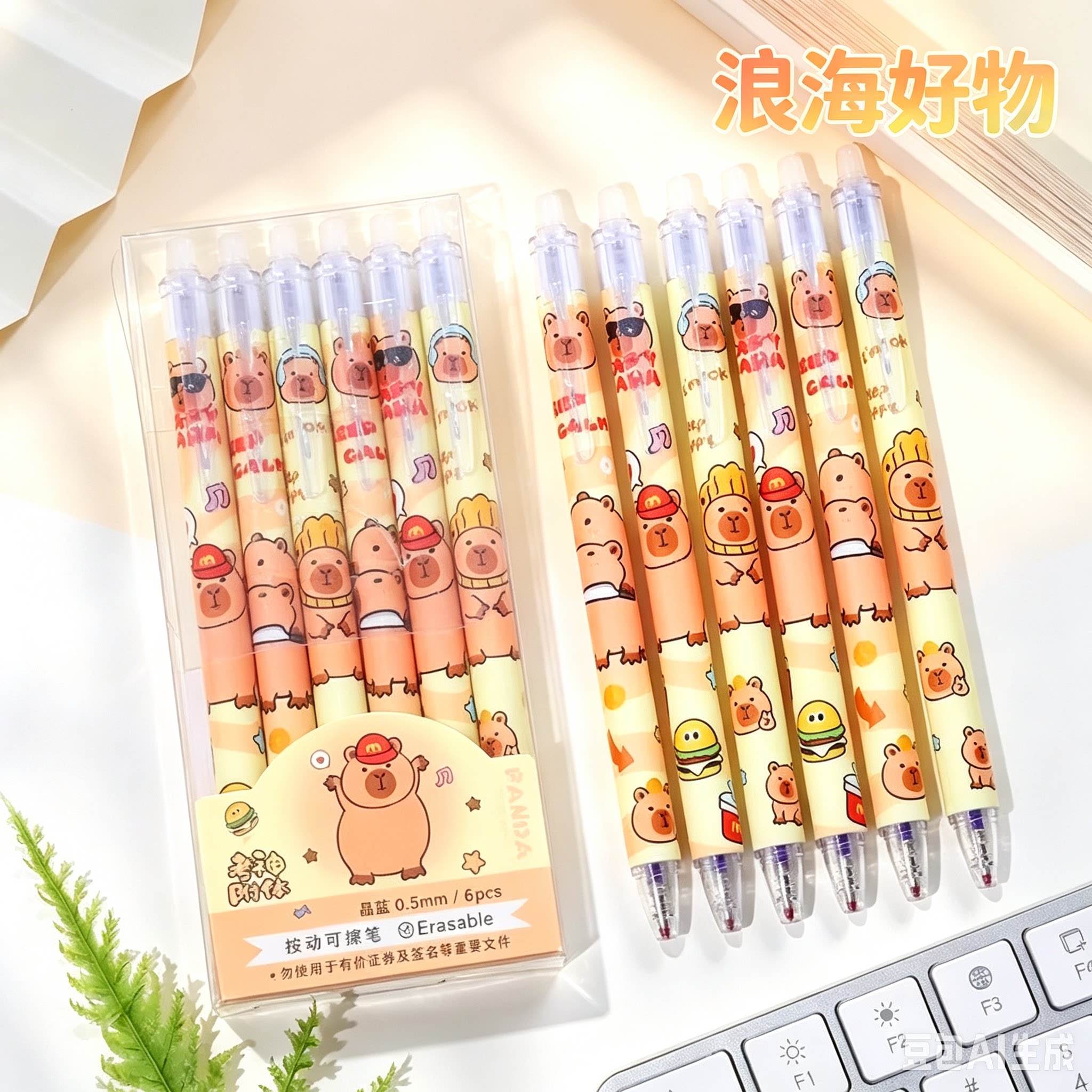 可爱卡皮巴拉可擦中性笔0.5mm速干按动笔卡通刷题笔高颜值HQ