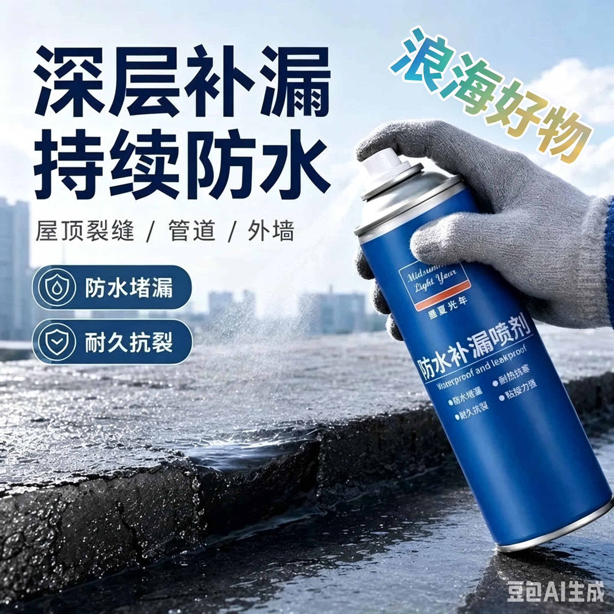 【拍一发四】屋顶防水补漏喷雾材料堵漏王聚氨酯外墙楼房顶漏RR3