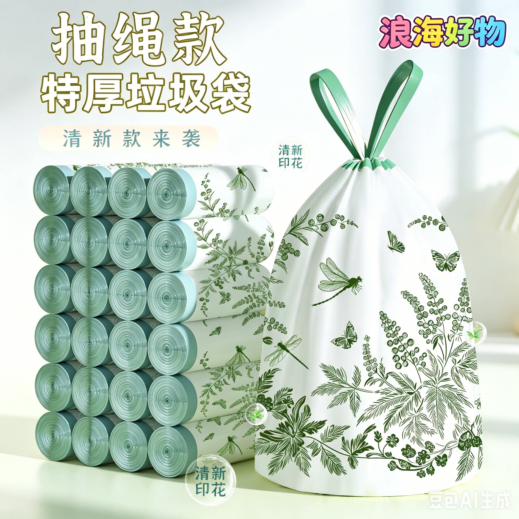 【下单立减50】艾草免撕加厚垃圾袋家庭专用手提式免撕垃圾袋HQ