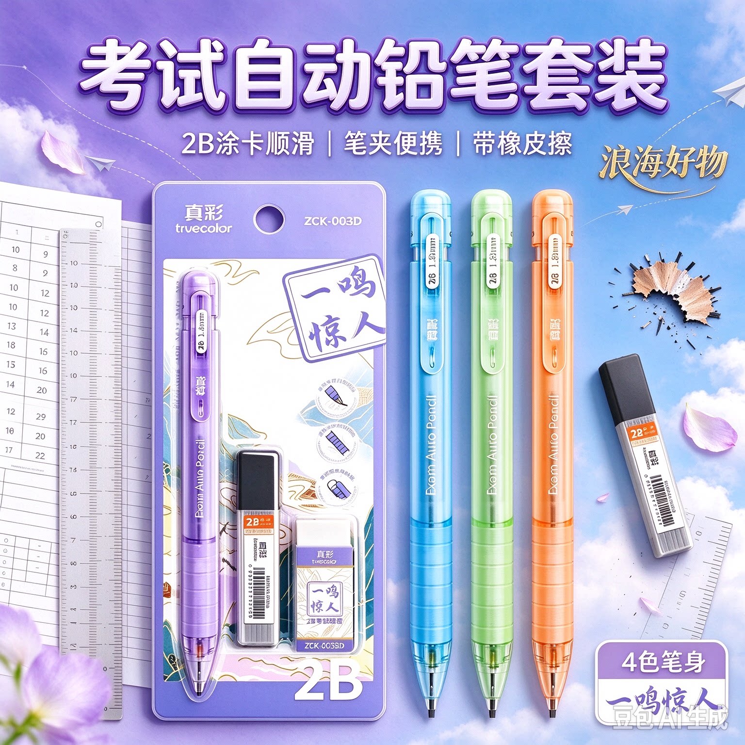 【考试专用】2B铅笔考试涂卡笔中高考金榜题名学生考试文具套装HQ