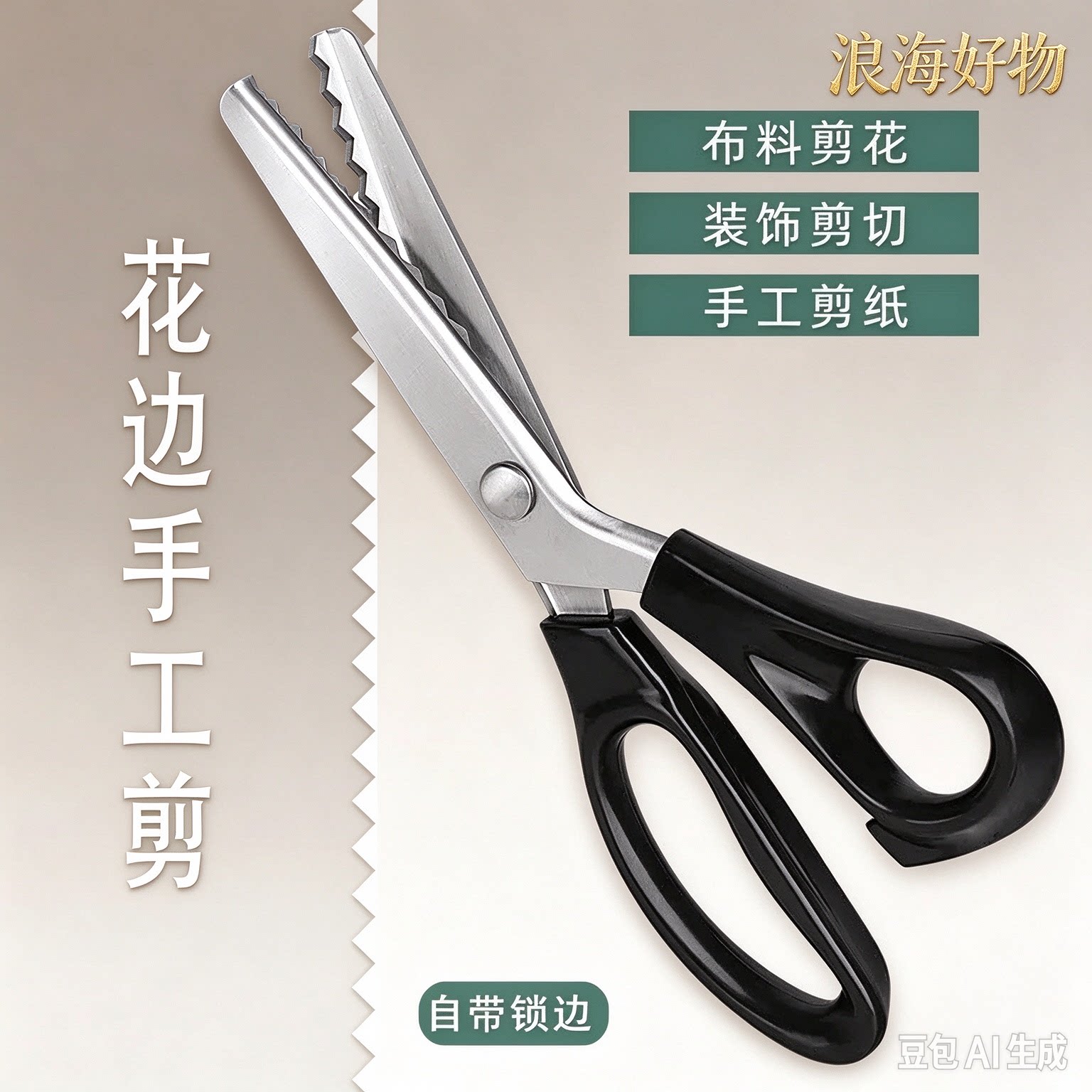 花边剪刀锁边剪子三角形剪牙布手工剪子不锈钢波浪免缝裁缝缝纫HQ