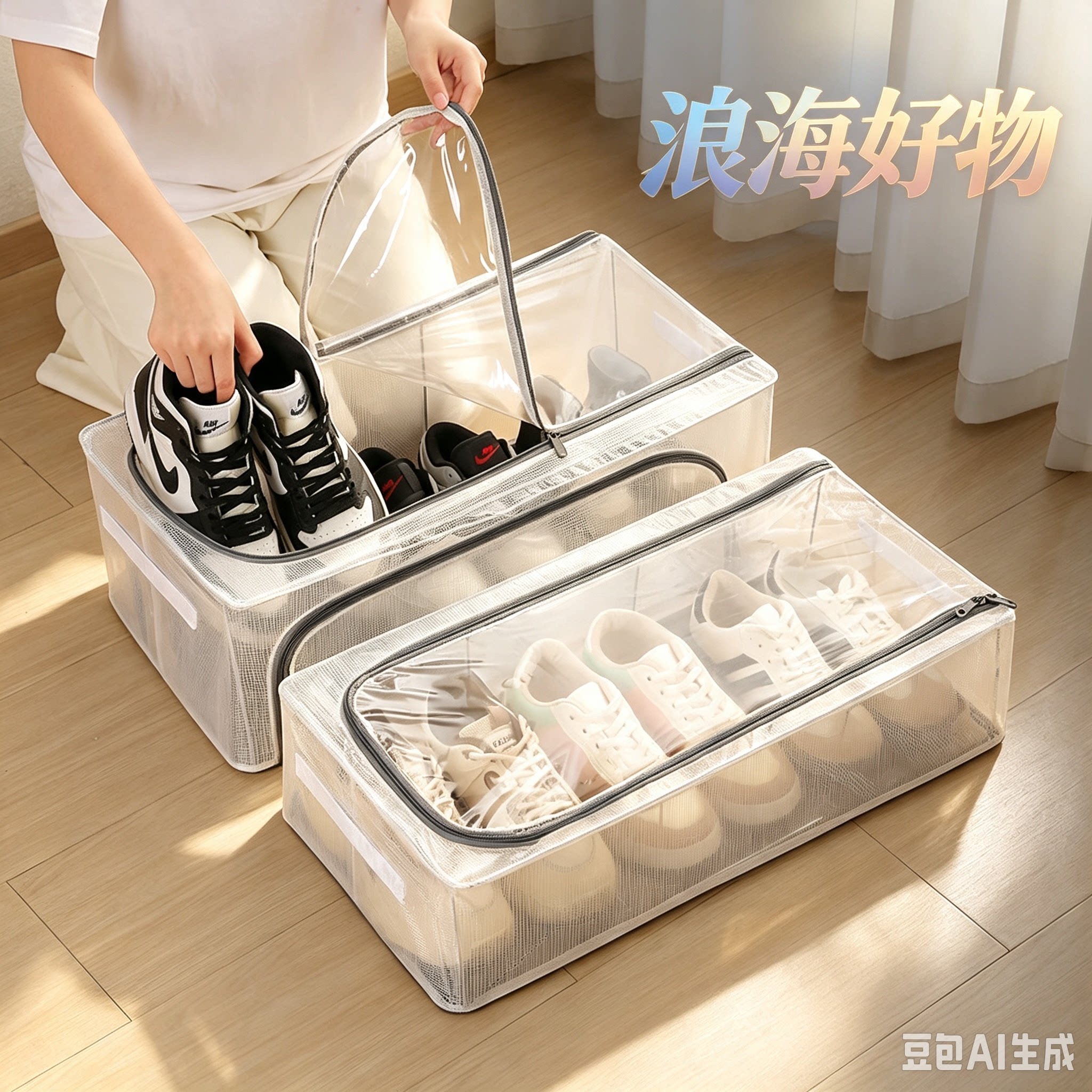 节省空间鞋子收纳塑料透明鞋盒简易鞋柜整理箱床底防尘鞋架RR