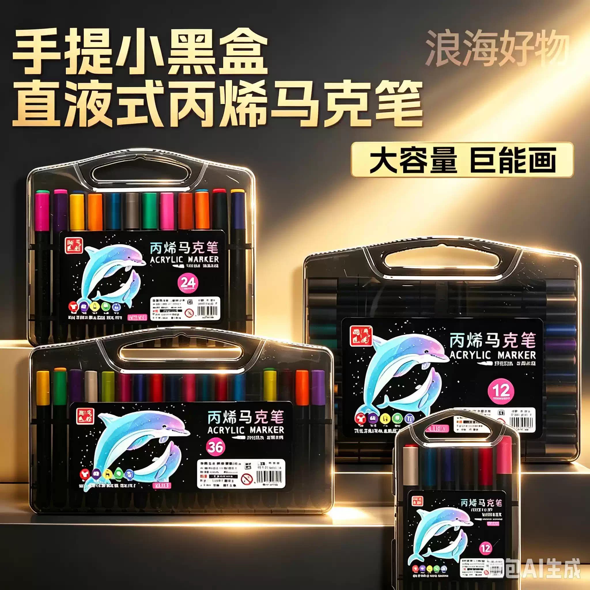 新款小黑盒丙烯马克笔儿童涂鸦填色绘画笔套装学生美术用品彩笔HQ