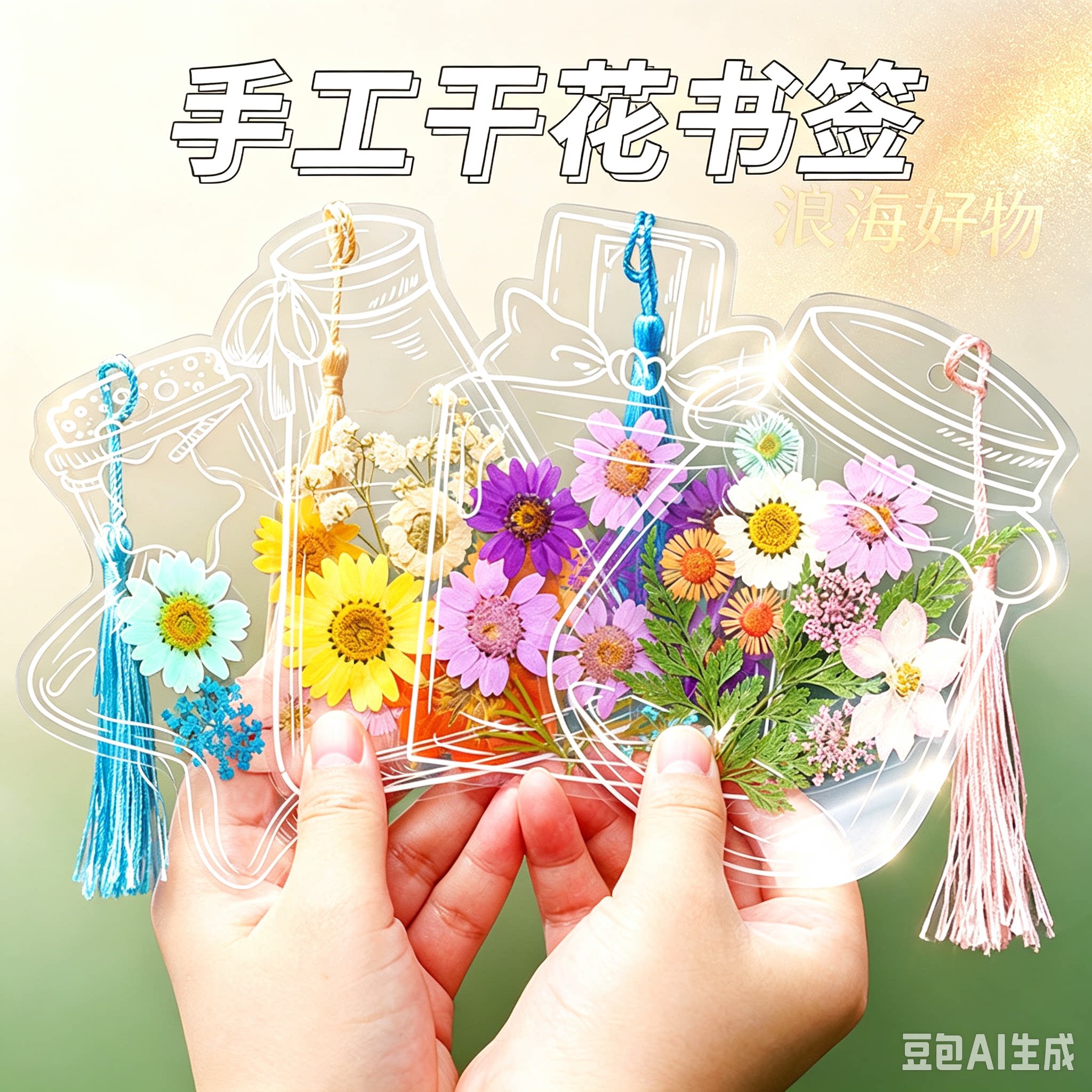 diy手工干花书签透明压花树叶收集春天的书签创意小瓶子的春天RR