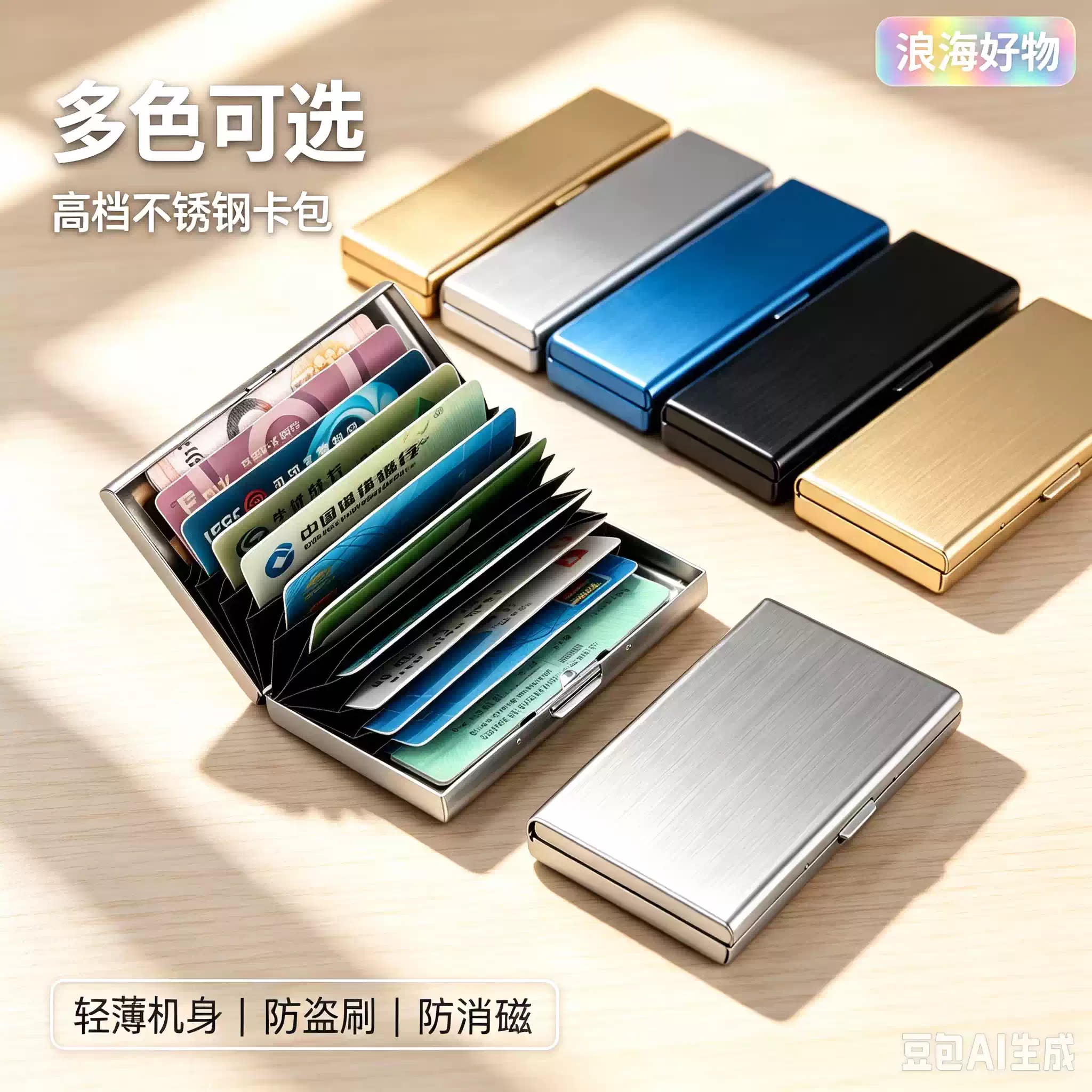 下单立减50】不锈钢金属卡包超薄防消磁多卡位商务防盗刷卡盒RR2