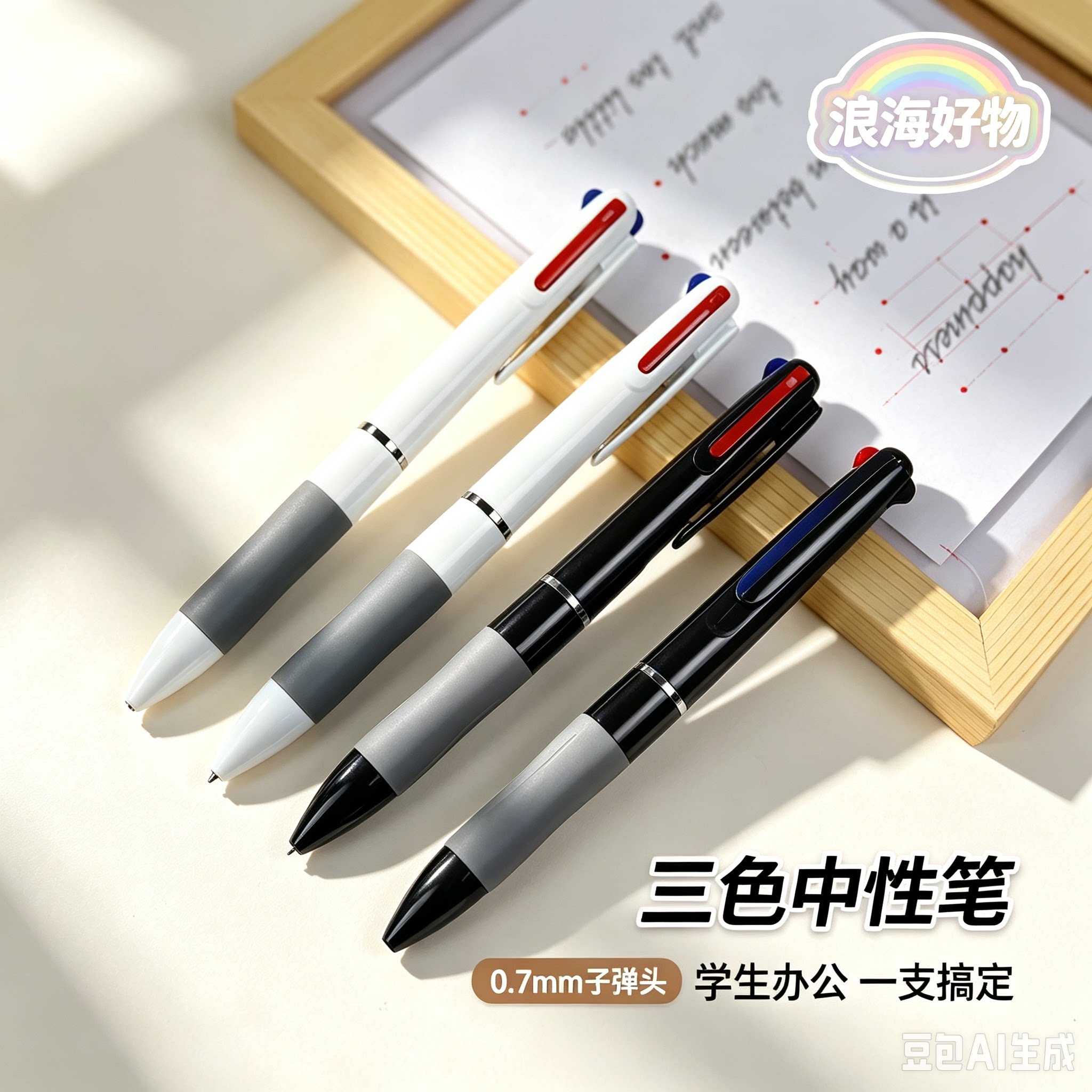 【老师推荐】三色合一多色笔按动中性笔黑红蓝学生做笔记三色笔HQ