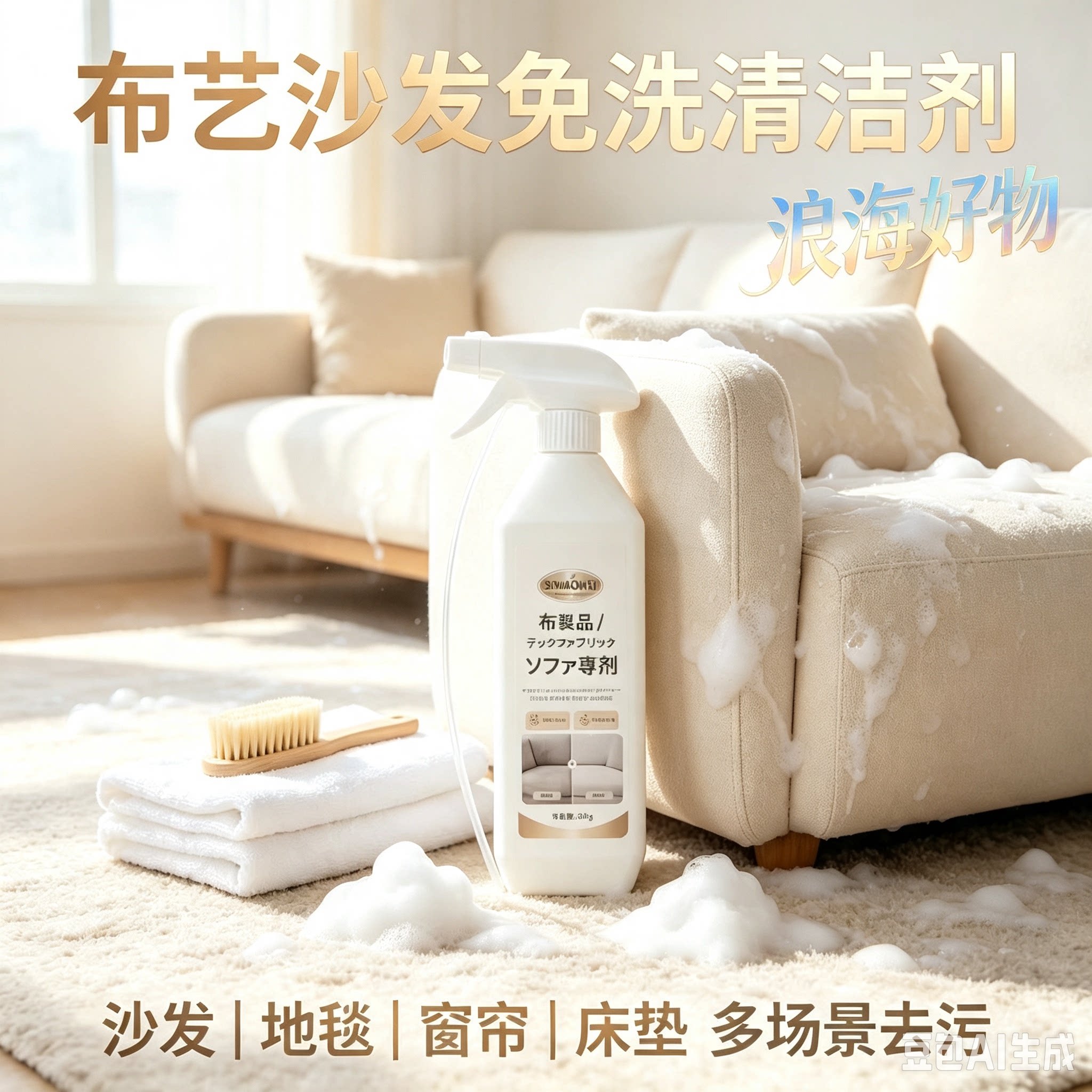 布艺沙发清洁剂免水洗地毯免洗干洗剂床垫科技布清洗专用清洗剂HQ