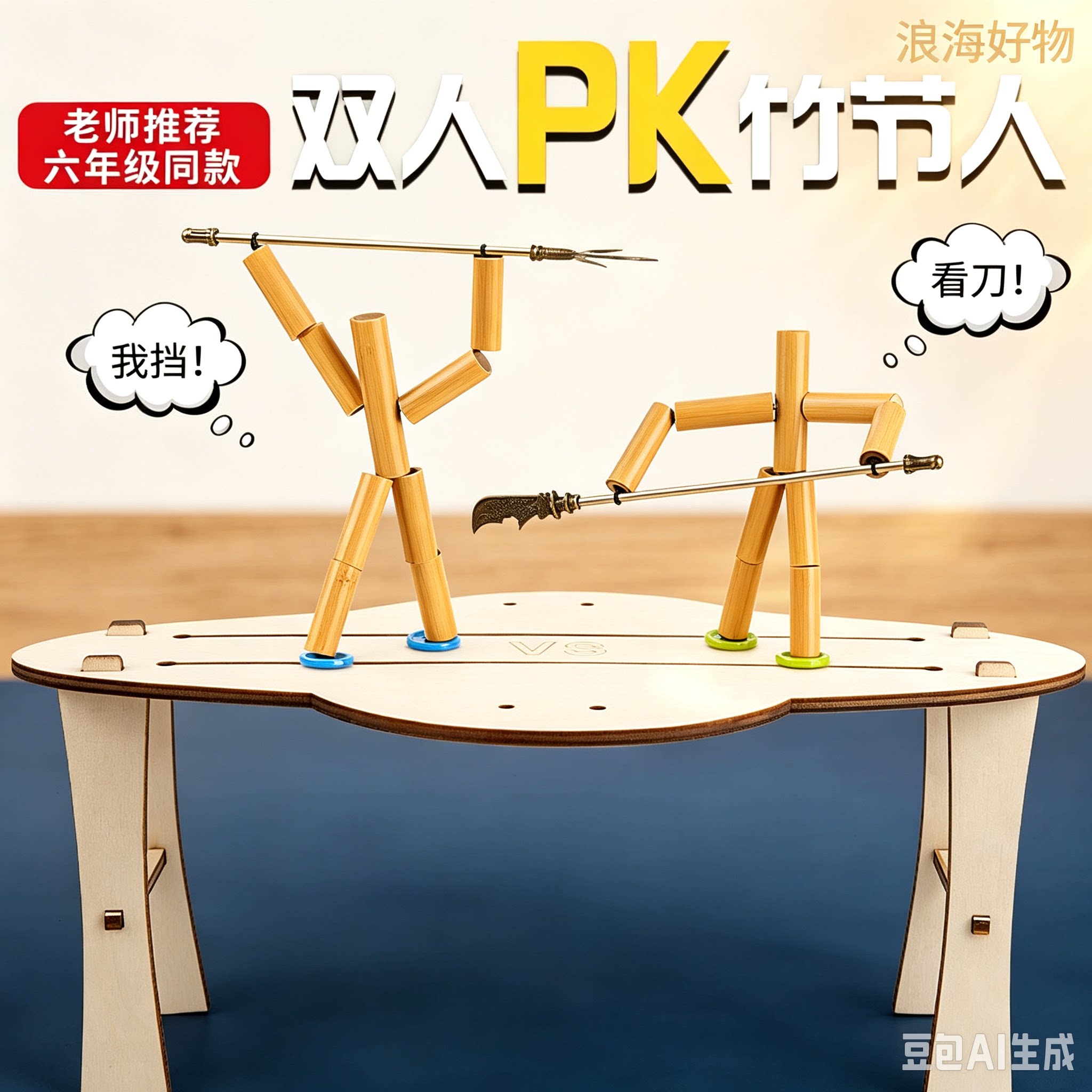 竹节人老师指定材料DIY小竹人双人对战益智游戏竹节人带PK桌RR